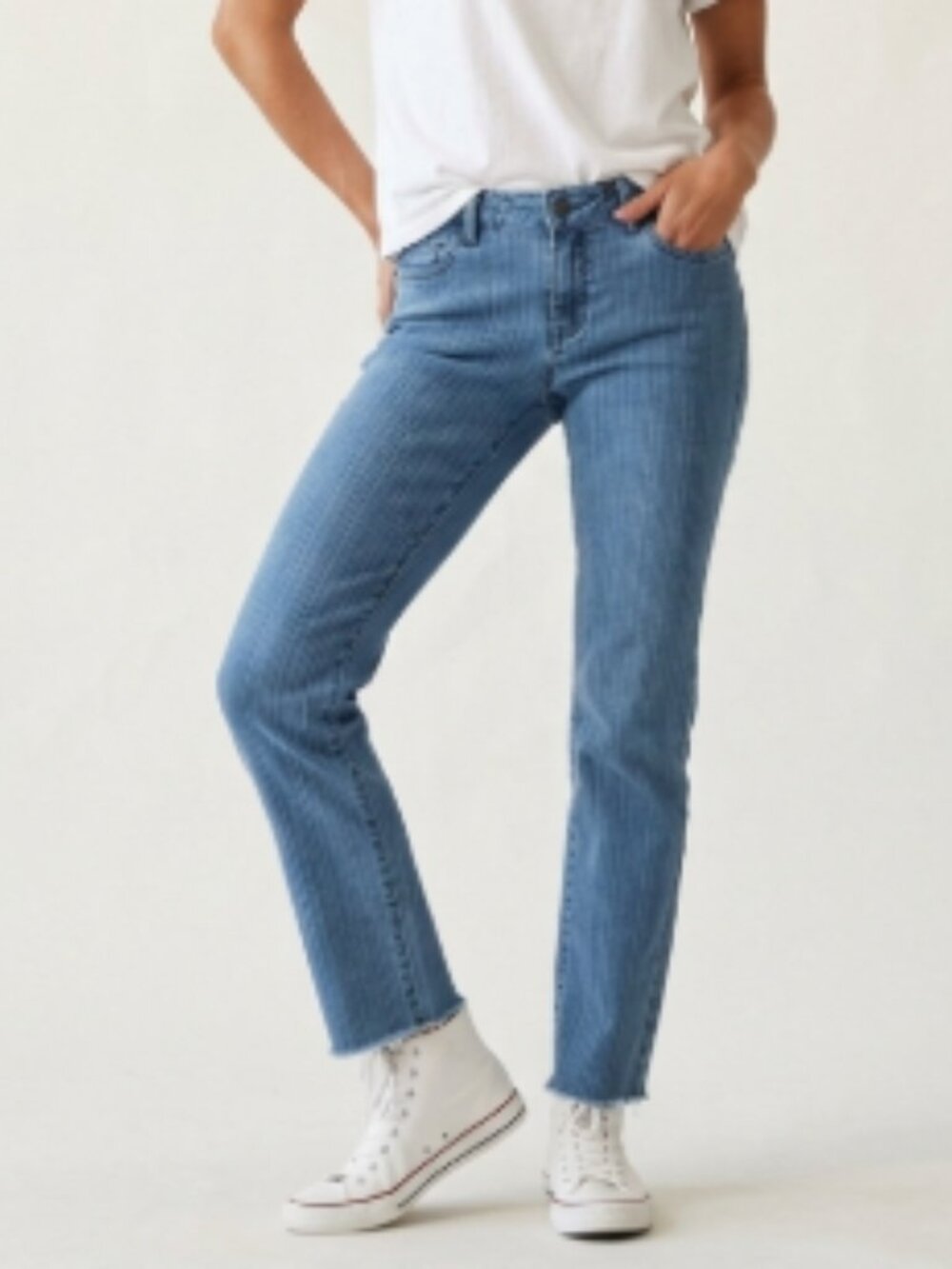 Gasoline Ribbed Textured Pinstripe Straight Leg Jeans Raw Hem Size 10